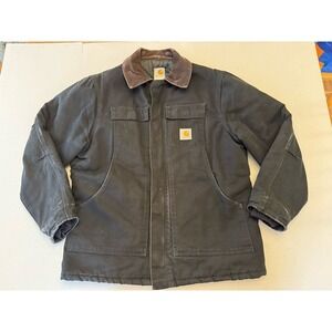 Carhartt Jacket C26 BLK Quilt-Lined Black Duck Canvas Work Distress Mens 44R USA